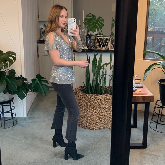 Sfera Sequin Embellished Flutter Sleeve Top - Picture 8 of 8